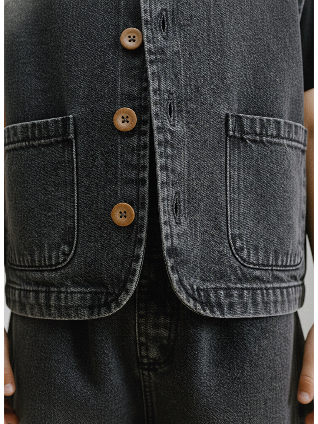 Erkek Çocuk Pamuklu Antrasit Minimal Yelek Ve Pantolon Takım - 2'Li Set-3