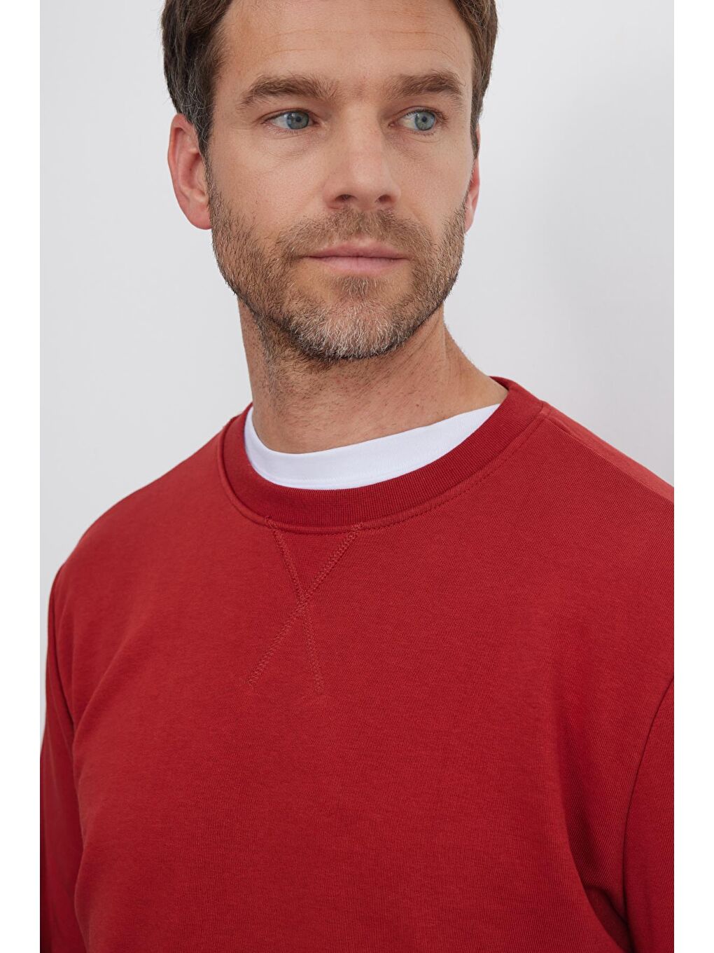 Kahverengi Unisex Relax Fit Rahat Kesim %100 Pamuk Basic Kiremit Bisiklet Yaka Sweatshirt-1