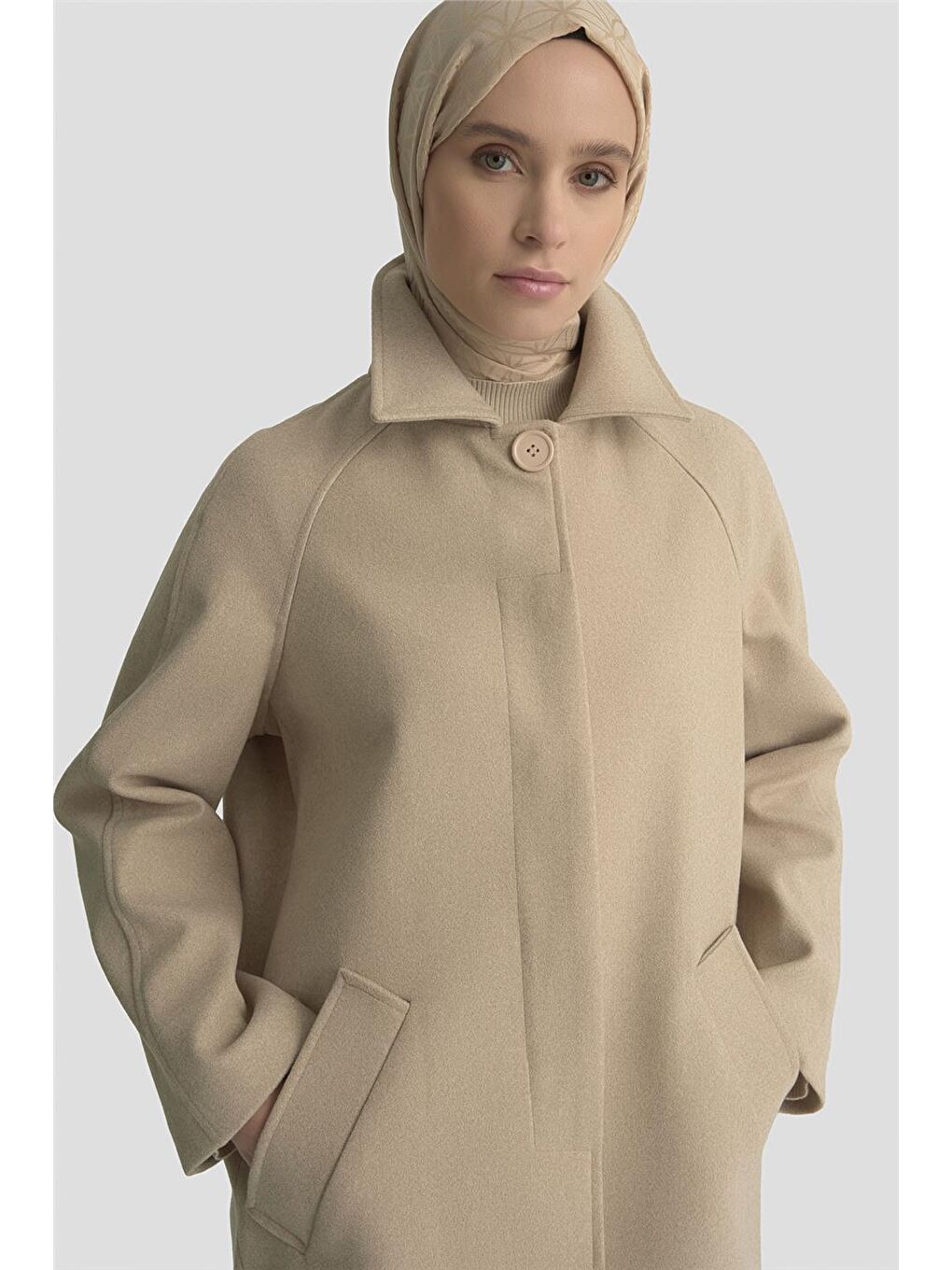 Oversize Kaşe Manto 25Kt1708 Bej-1