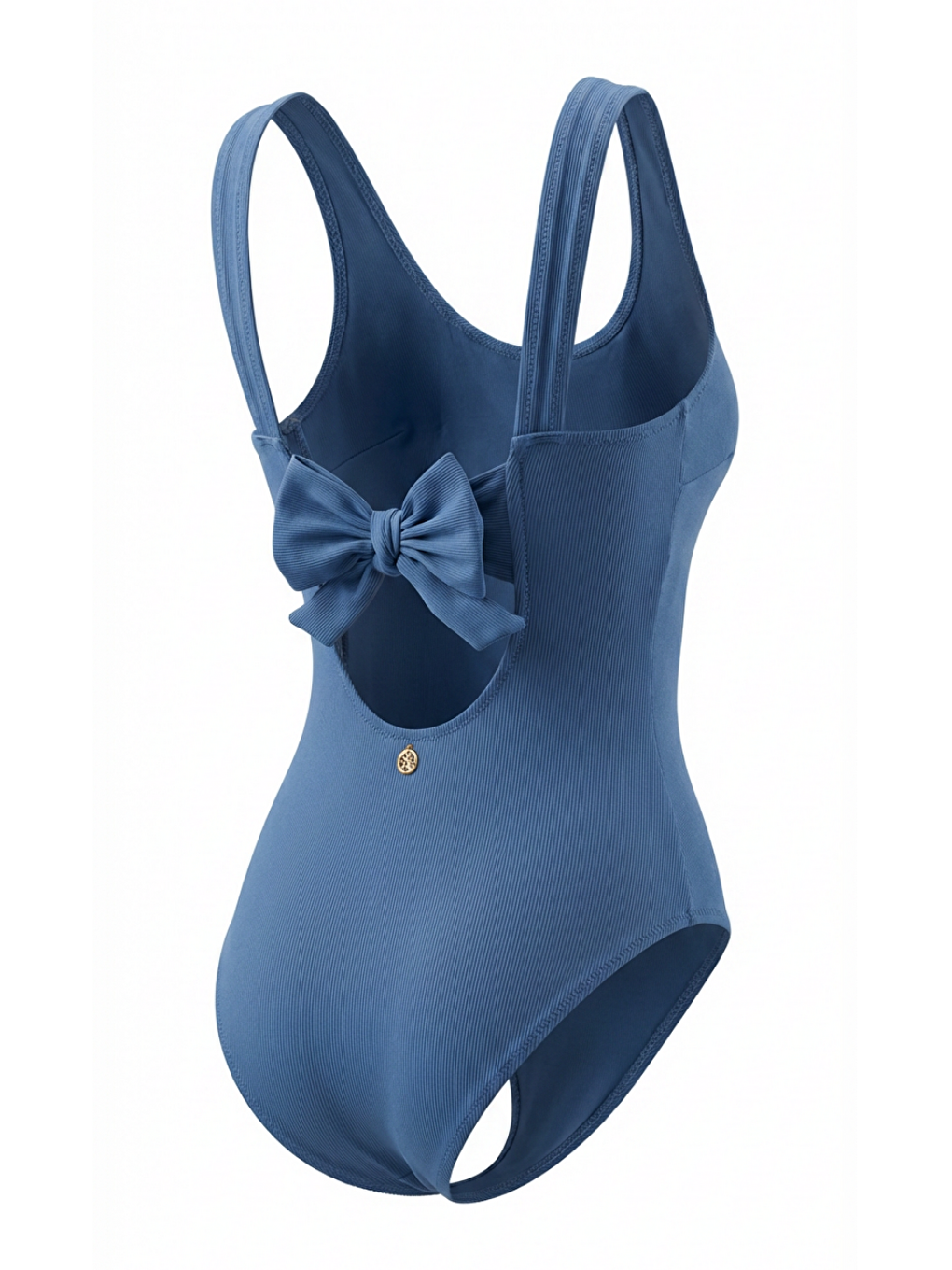 Lacivert Kadın Mediterranean Gold Metal Aksesuarlı Fiyonklu Sırt Dekolteli Mavi Mayo-1