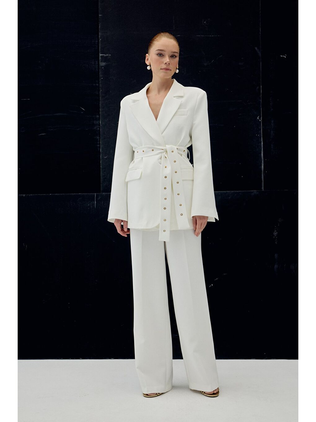 Serana Kuşak Detaylı Ceket - Ekru-5