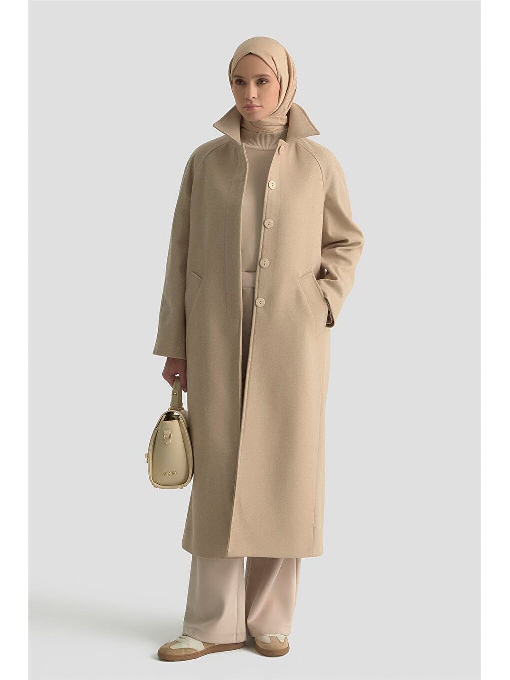 Oversize Kaşe Manto 25Kt1708 Bej-2