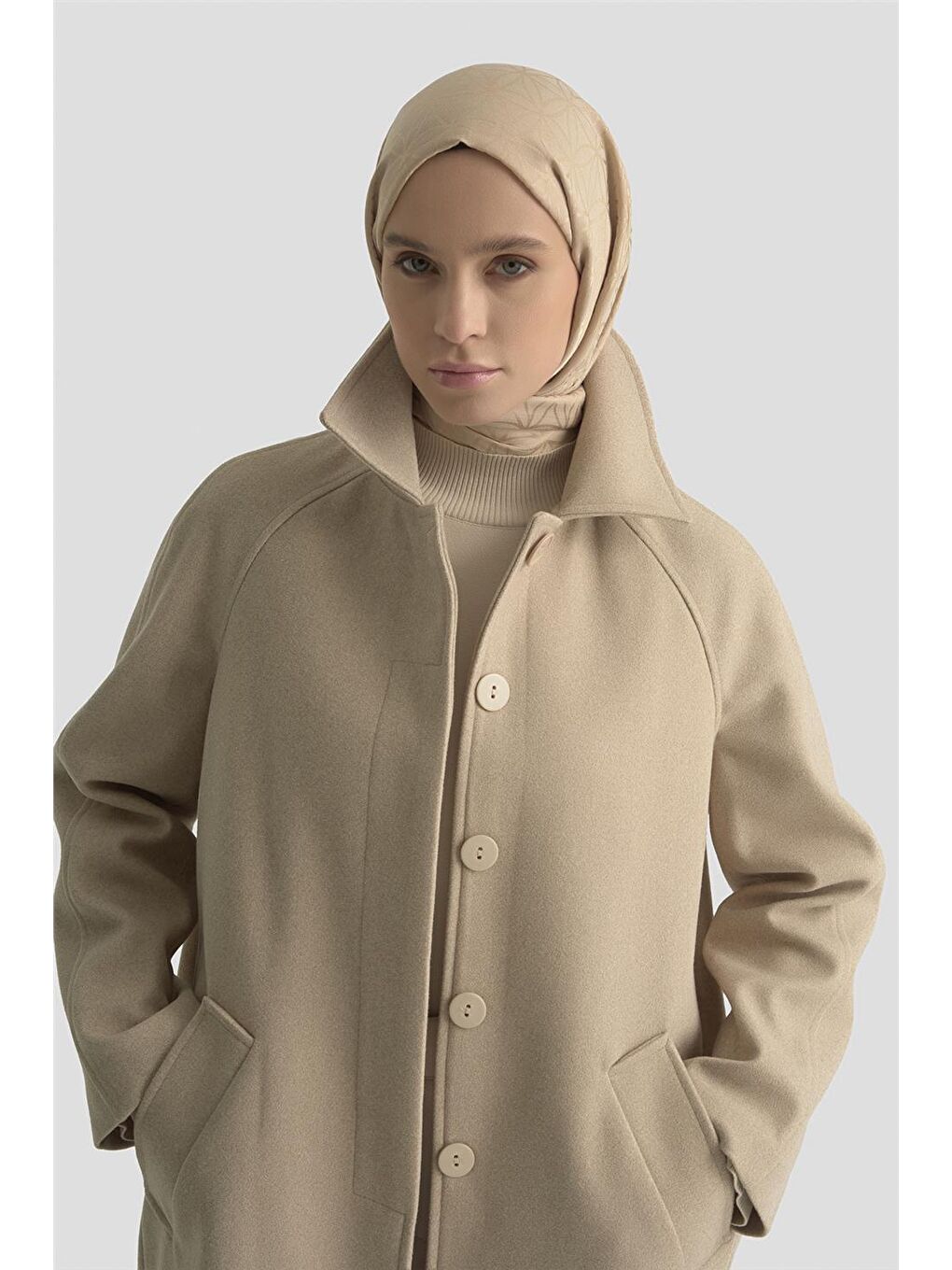 Oversize Kaşe Manto 25Kt1708 Bej-3