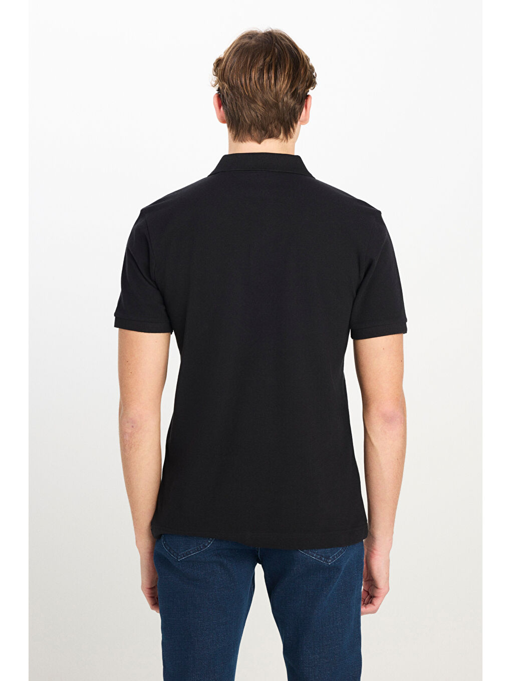 %100 Pamuk Regular Fit Normal Kesim Siyah Polo Yaka Tişört-4