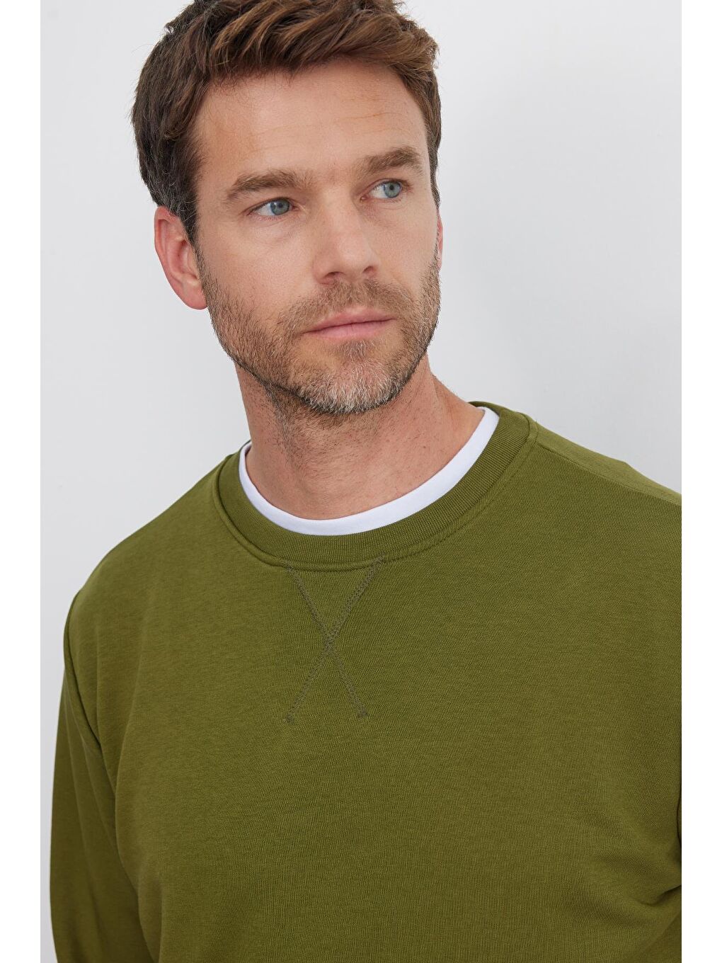 Unisex Relax Fit Rahat Kesim %100 Pamuk Basic Yeşil Bisiklet Yaka Sweatshirt-1