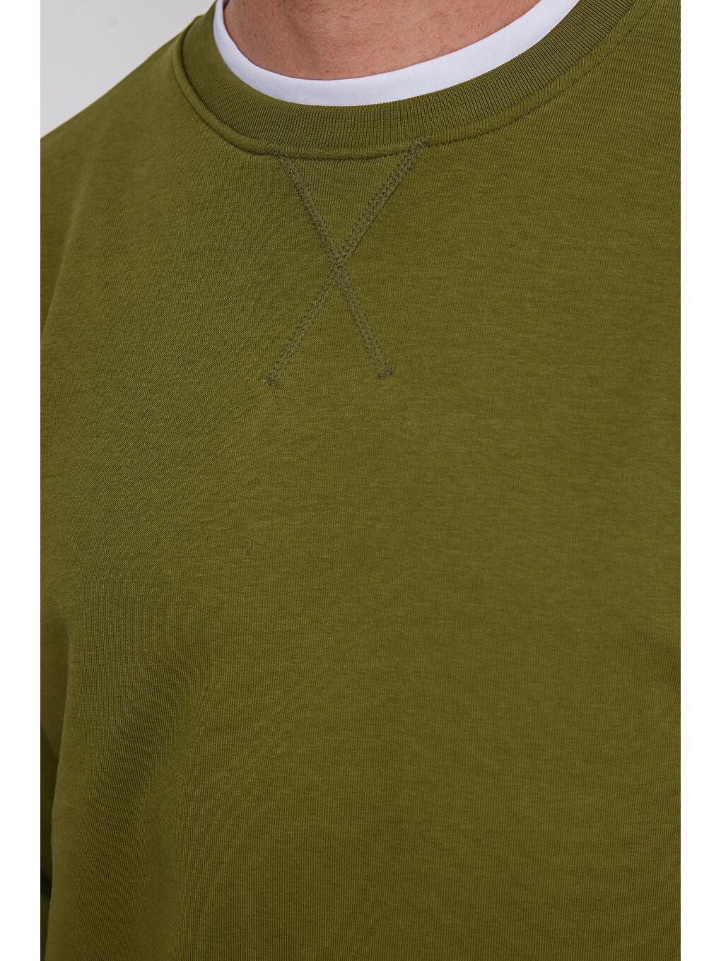 Unisex Relax Fit Rahat Kesim %100 Pamuk Basic Yeşil Bisiklet Yaka Sweatshirt-2