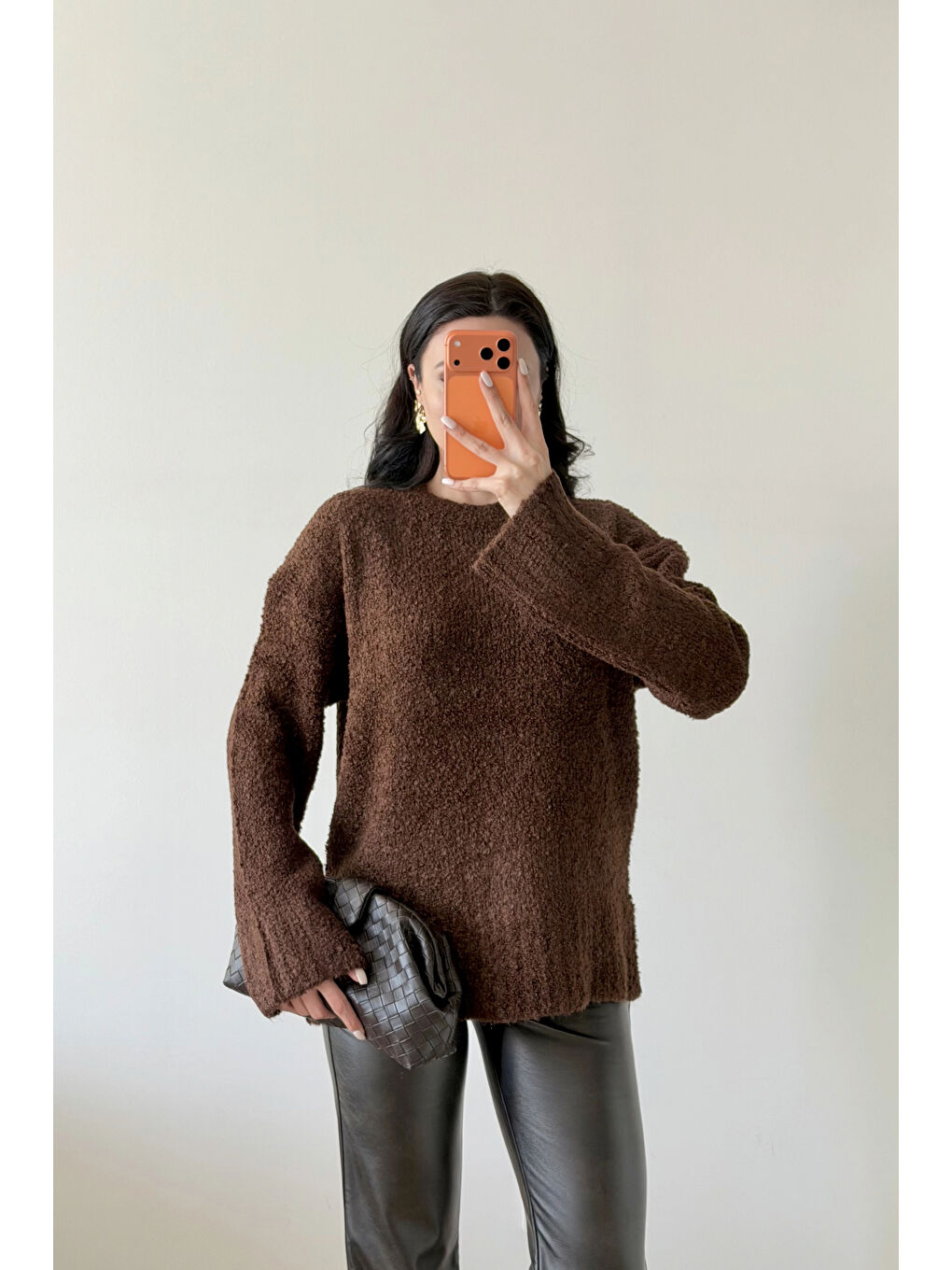 Kahverengi Kadın Kahve Oversize Buklet Kazak 1014-2347-1