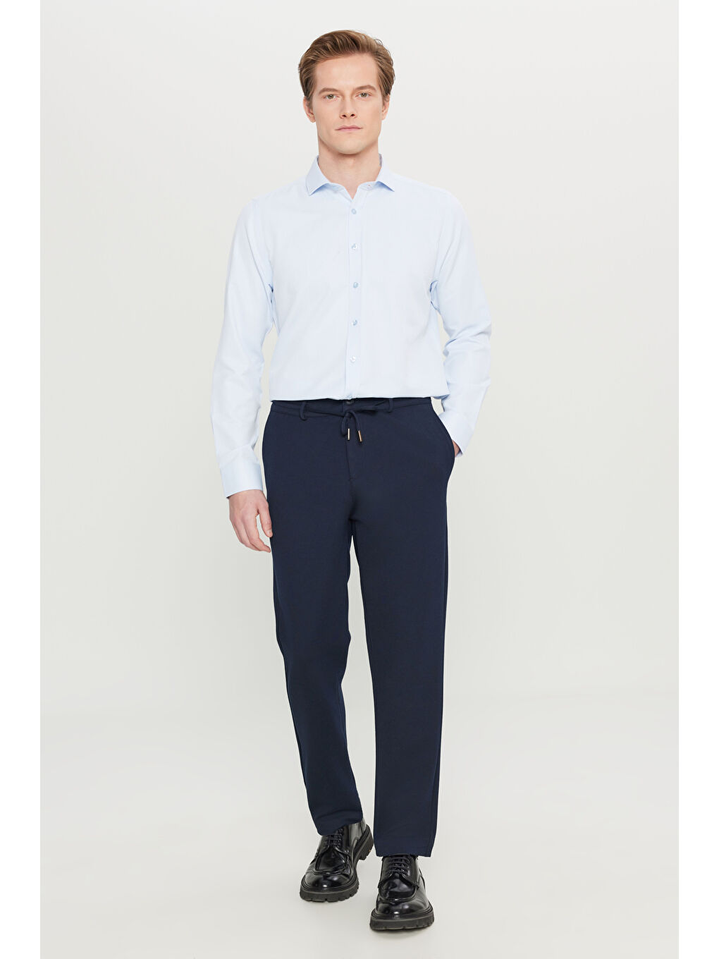 Erkek Lacivert Jogger Slim Fit Dar Kesim Yan Cepli Beli Bağlamalı Casual Pantolon-1