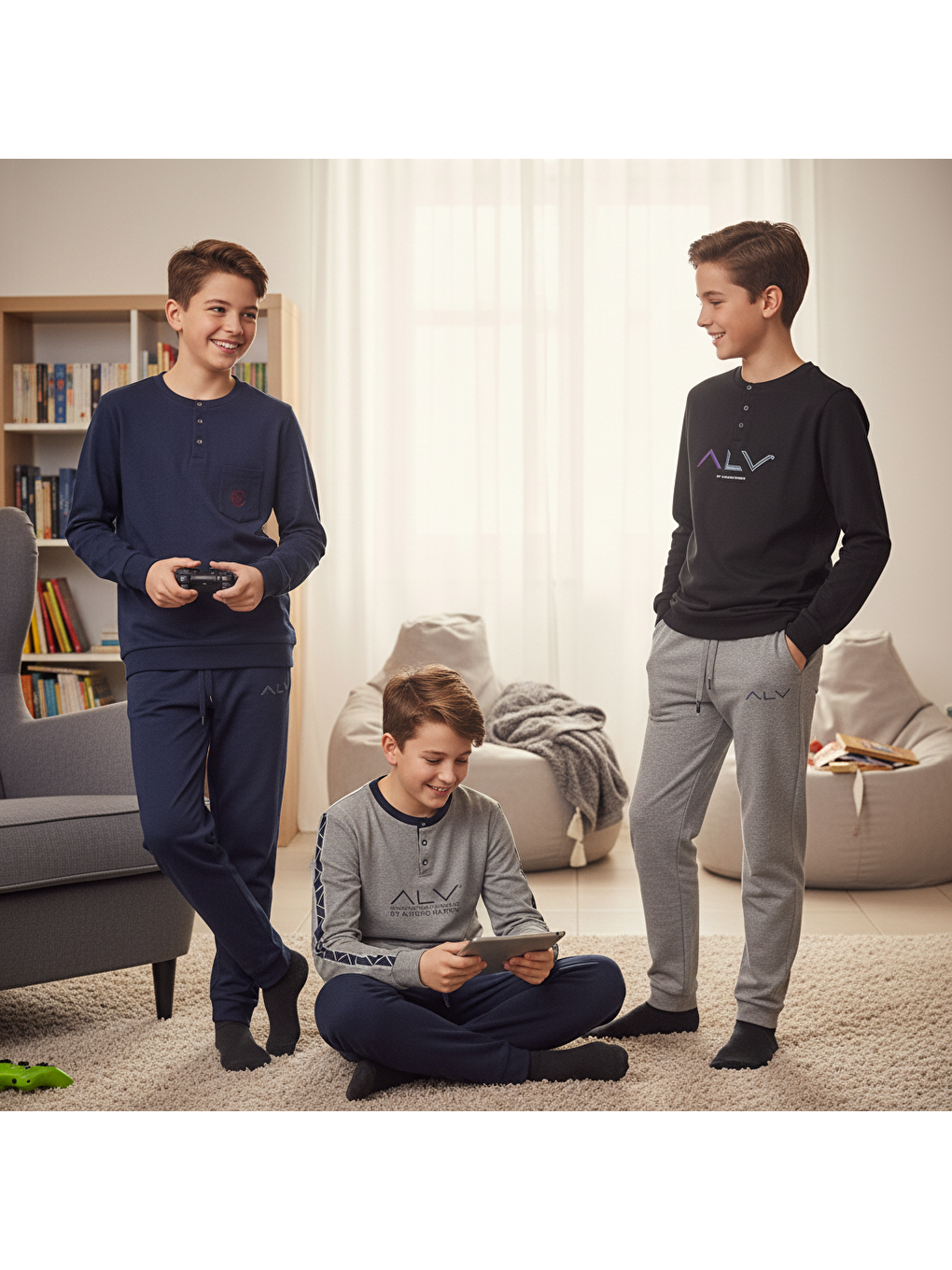 Karışık Genç Erkek Pamuklu 3 Adet 2'Li Pijama Takımı Bb2489-3