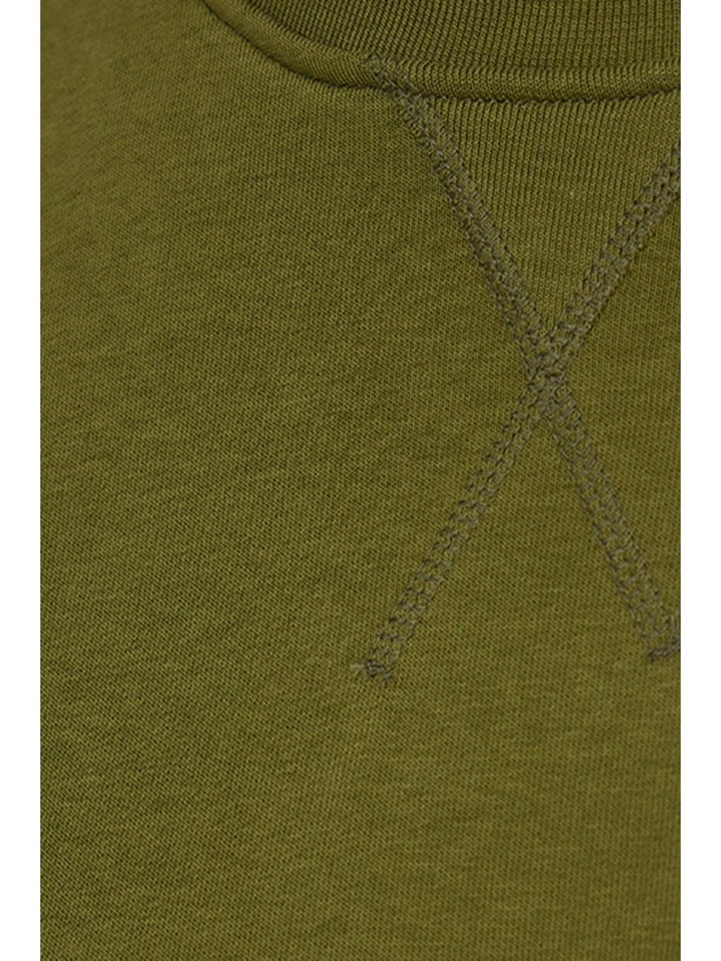 Unisex Relax Fit Rahat Kesim %100 Pamuk Basic Yeşil Bisiklet Yaka Sweatshirt-6