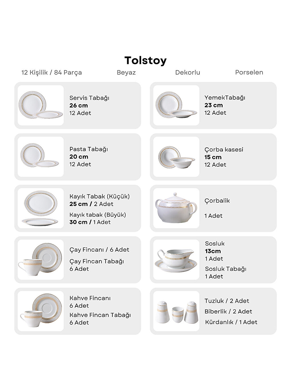 Ekru Tolstoy 84 Parça 12 Kişilik Yemek Takımı 5574-4