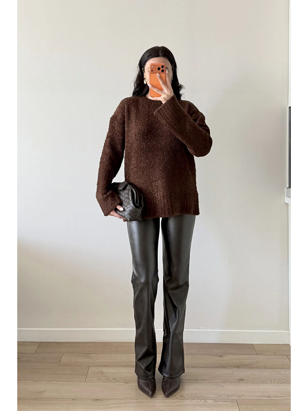 Kahverengi Kadın Kahve Oversize Buklet Kazak 1014-2347-2