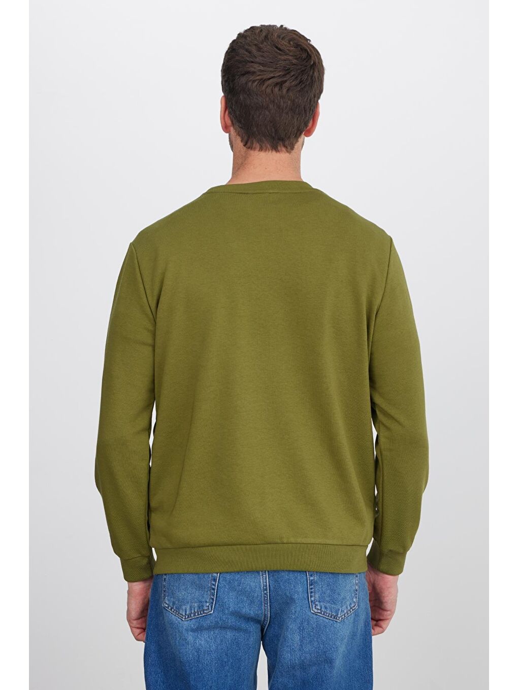 Unisex Relax Fit Rahat Kesim %100 Pamuk Basic Yeşil Bisiklet Yaka Sweatshirt-7