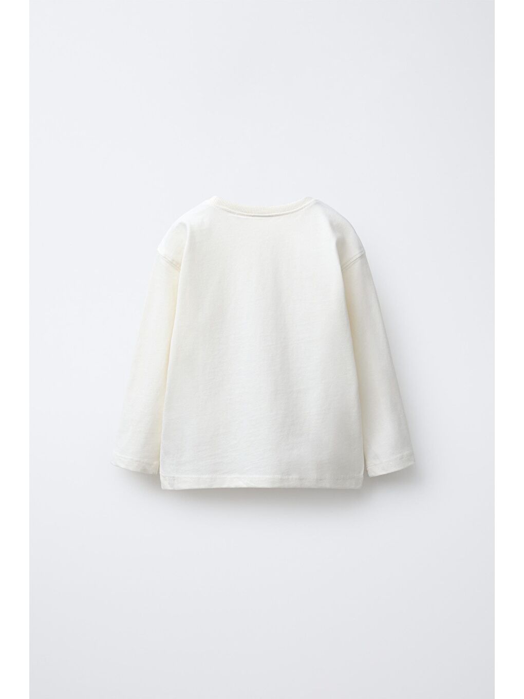 Kız Çocuk Pamuklu Ekru Fiyonk Baskılı Uzun Kollu T-Shirt-3