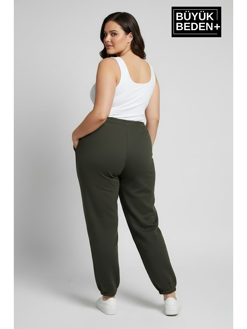 Haki Kadın Büyük Beden BROOKLYN Baskılı Paça Lastikli Jogger İnce Eşofman Altı SPR26BEAK951-2-1