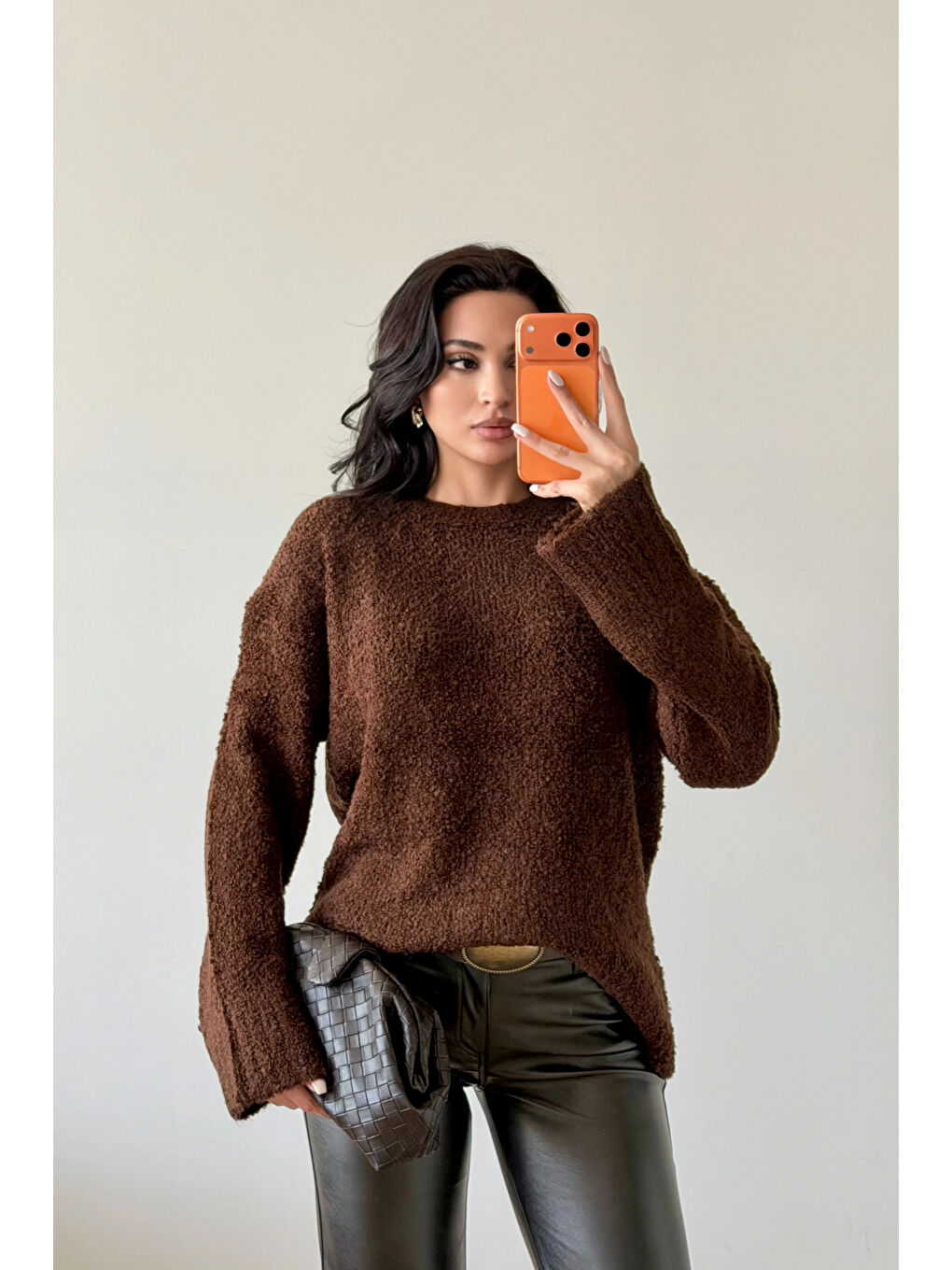 Kahverengi Kadın Kahve Oversize Buklet Kazak 1014-2347-3