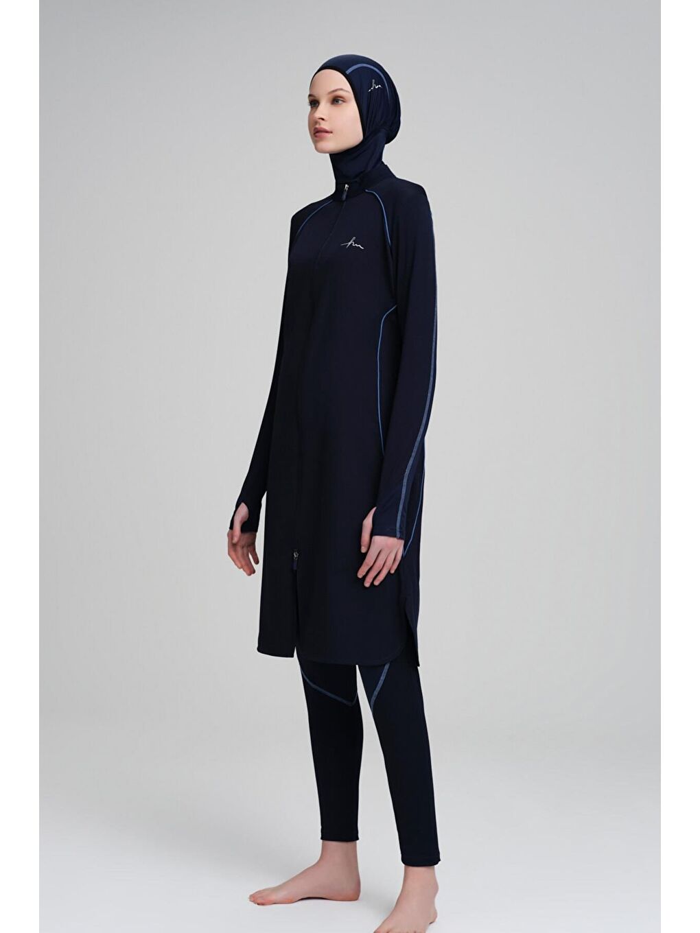 Performans Serisi Petek Doku Detaylı Lacivert 4 Parça Tam Tesettür Mayo Takımı H-Per50 2002-3