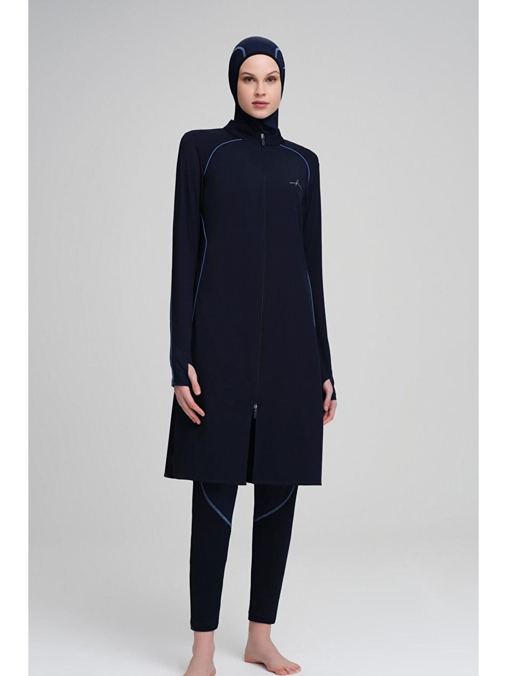 Performans Serisi Petek Doku Detaylı Lacivert 4 Parça Tam Tesettür Mayo Takımı H-Per50 2002-4