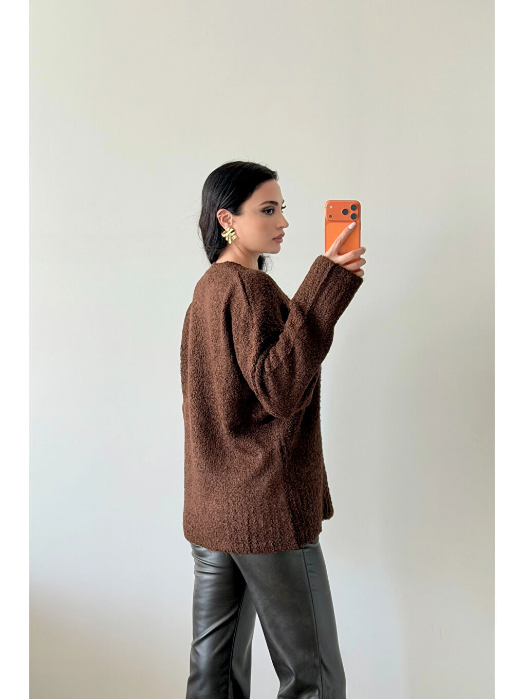 Kahverengi Kadın Kahve Oversize Buklet Kazak 1014-2347-4