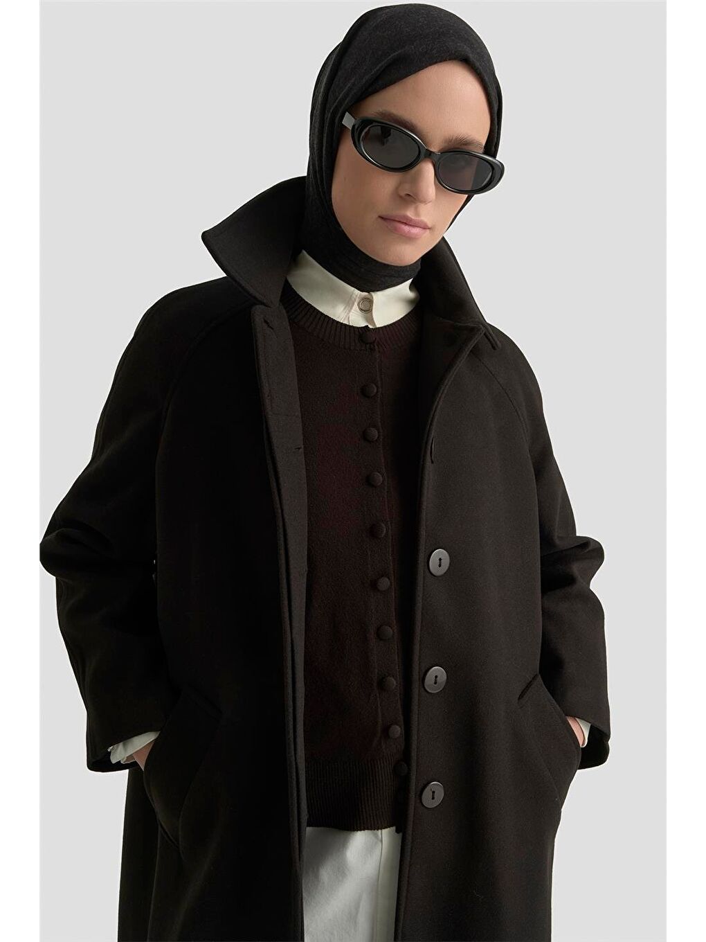 Oversize Kaşe Manto 25Kt1708 Siyah