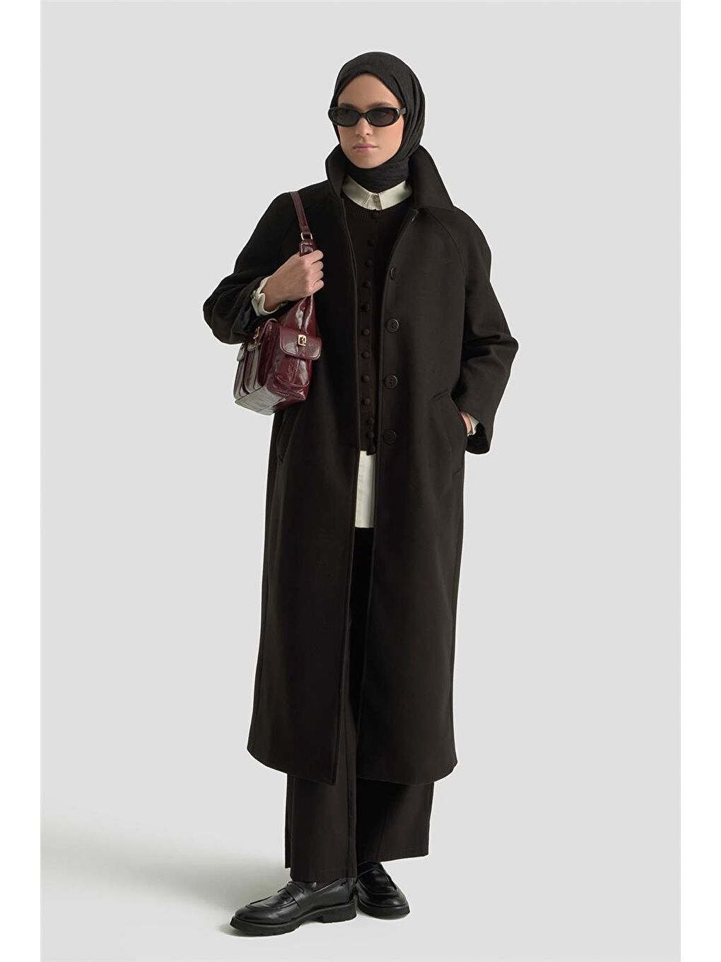 Oversize Kaşe Manto 25Kt1708 Siyah-1