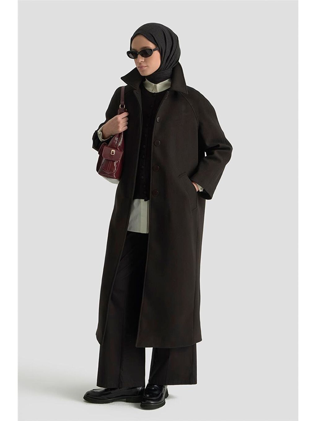 Oversize Kaşe Manto 25Kt1708 Siyah-2