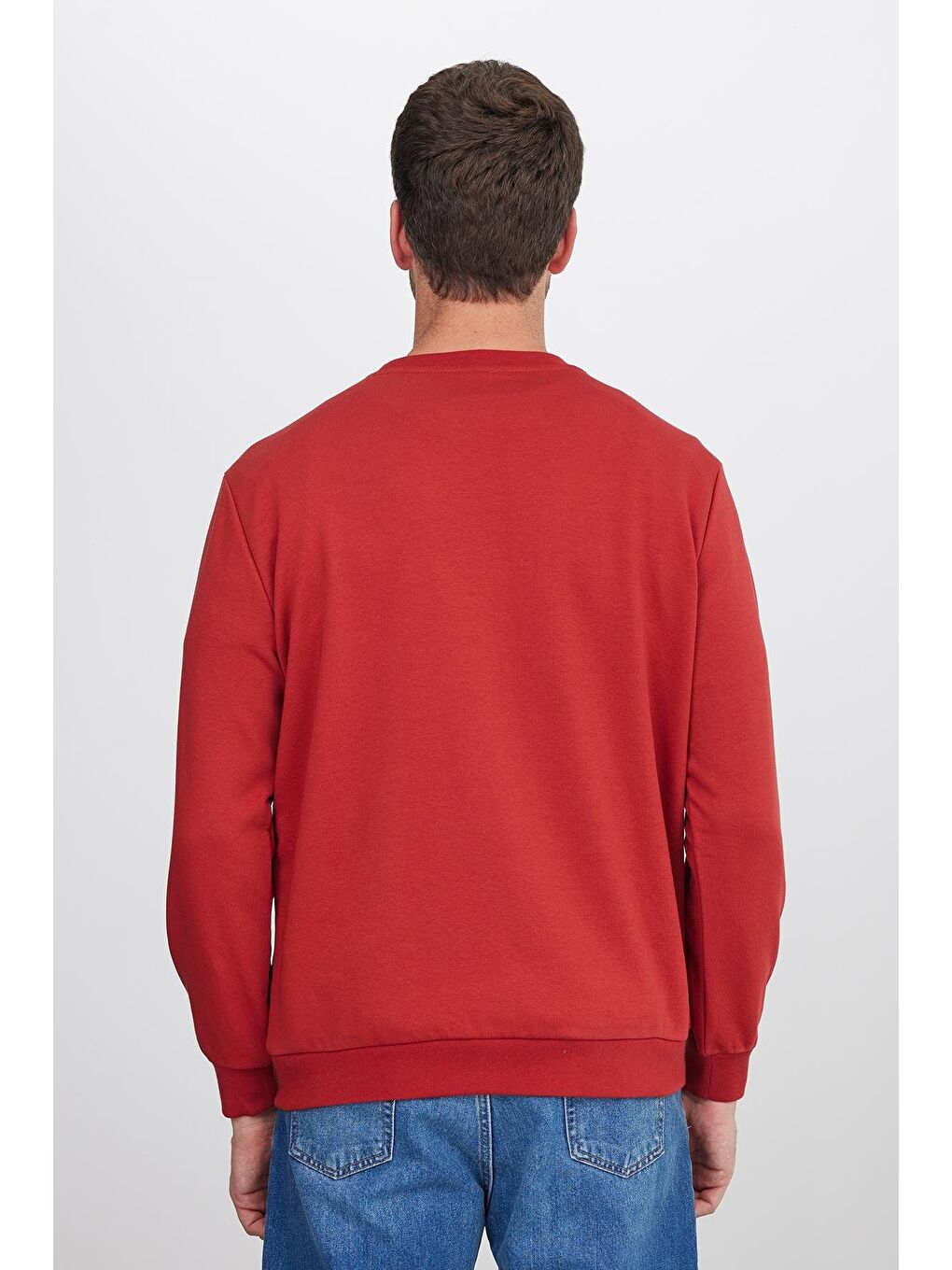 Kahverengi Unisex Relax Fit Rahat Kesim %100 Pamuk Basic Kiremit Bisiklet Yaka Sweatshirt-7