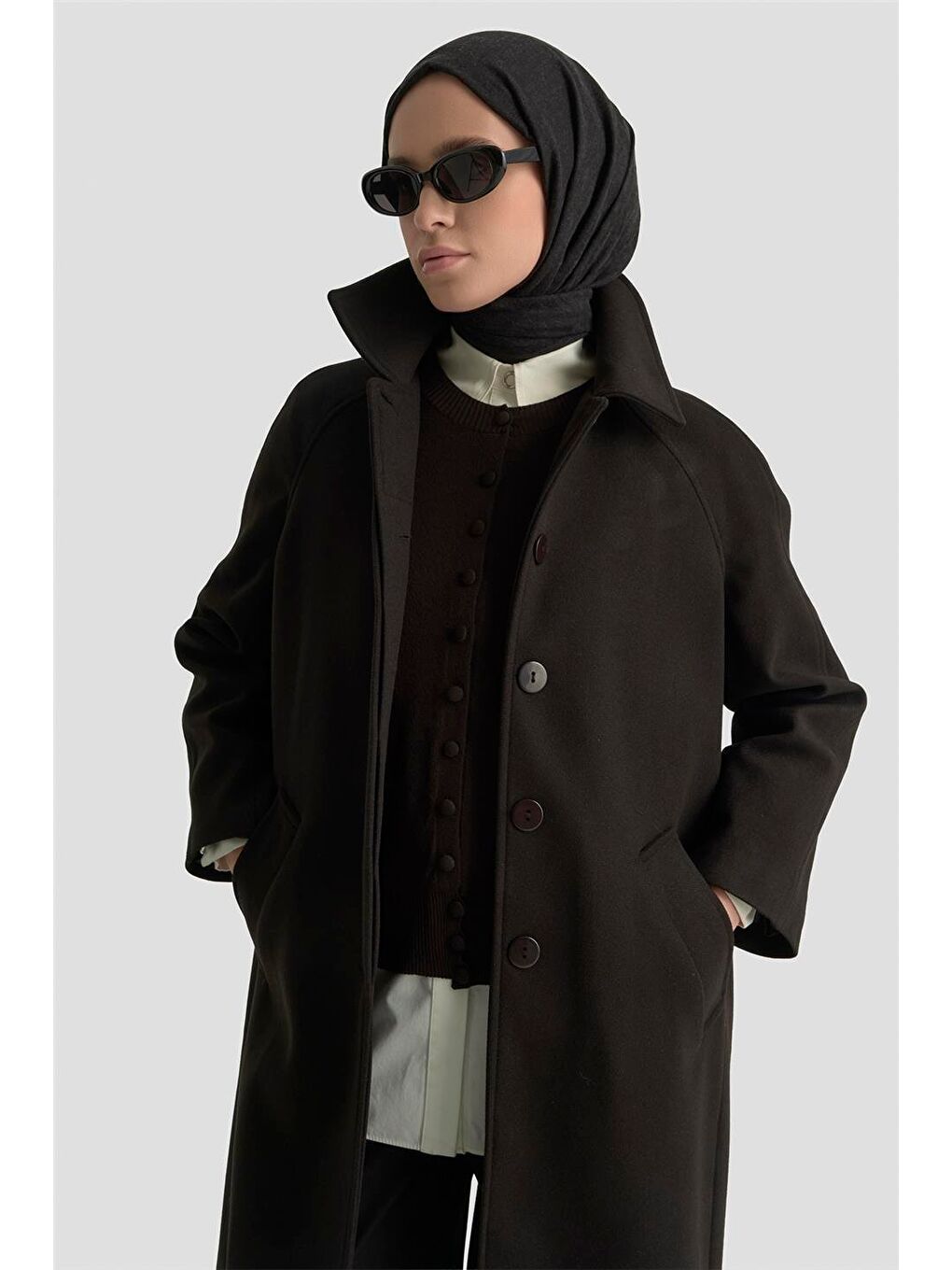 Oversize Kaşe Manto 25Kt1708 Siyah-3