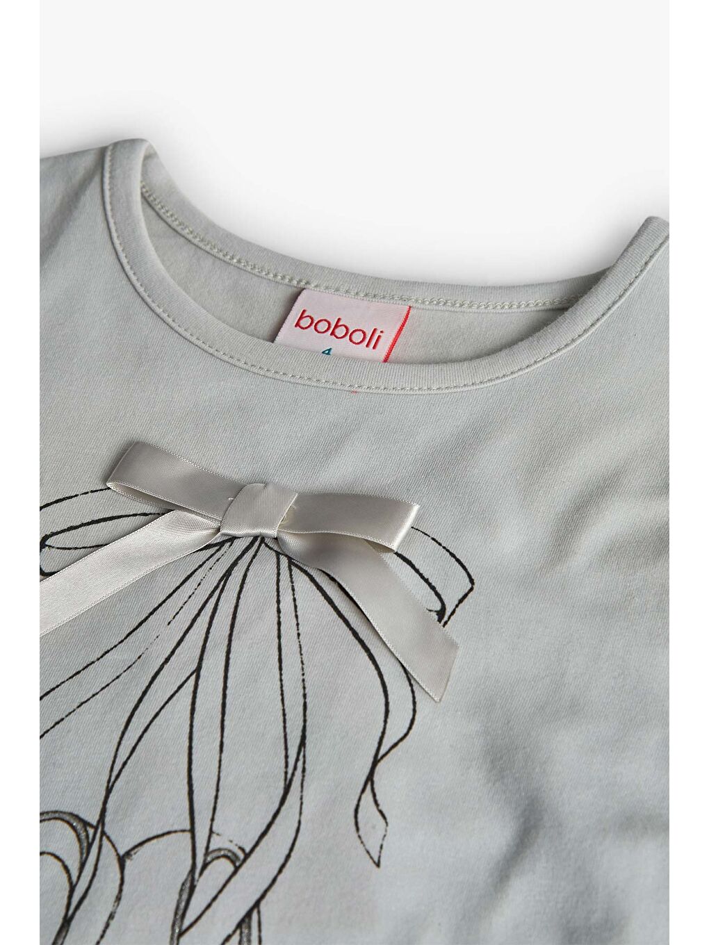 Gri Kız Çocuk Fiyonk Aksesuarlı Bluz-3