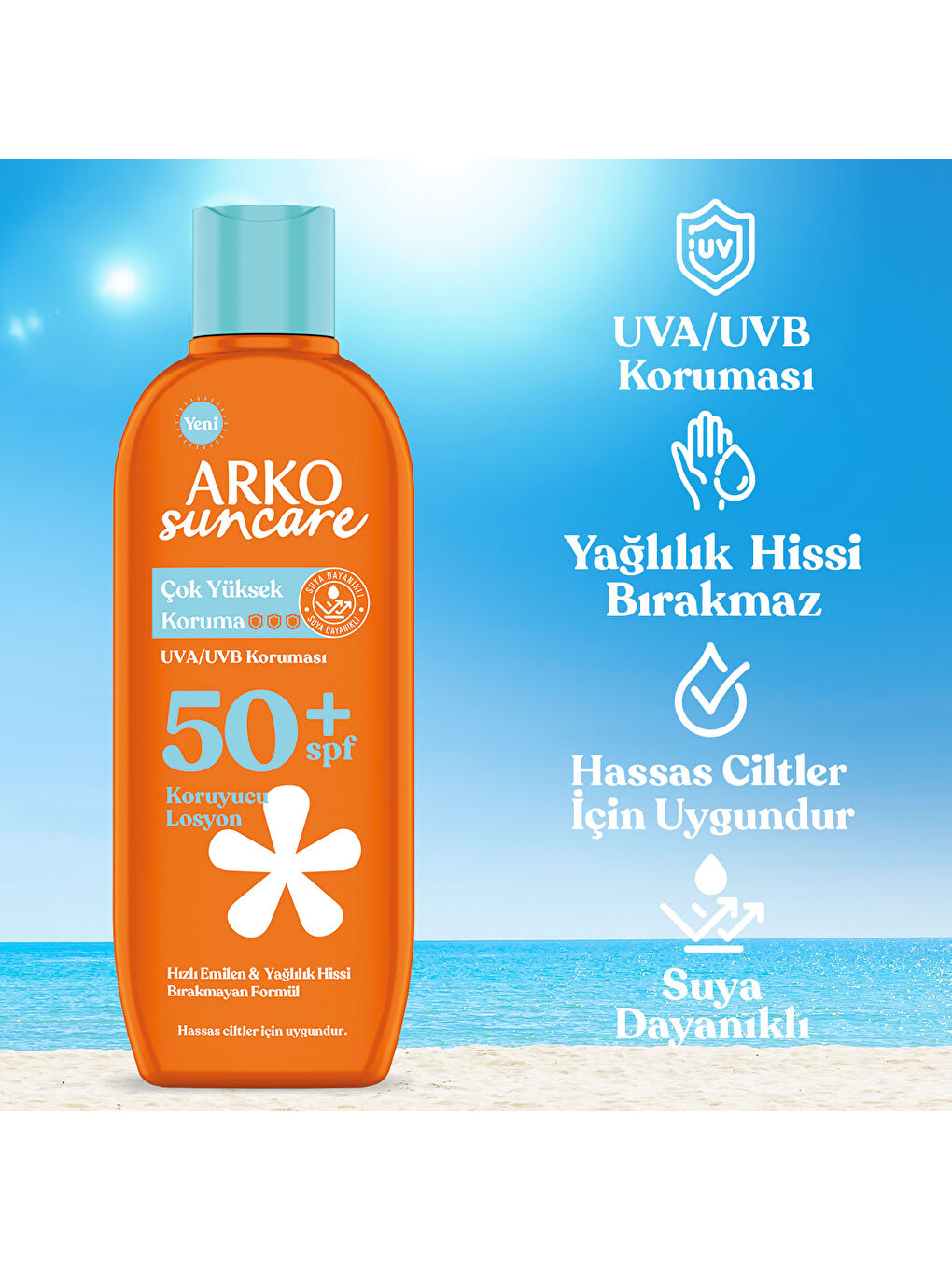 Arko Beyaz Spf50+ Vücut Güneş Losyonu 200 ml & Spf50+ Yüz Güneş Kremi 50 ml Çanta Hediyeli İkili Yaz Seti - 1