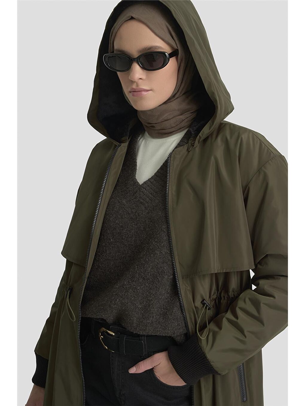 Aller Detaylı Kapitone Manto 25Kt1726 Haki-2