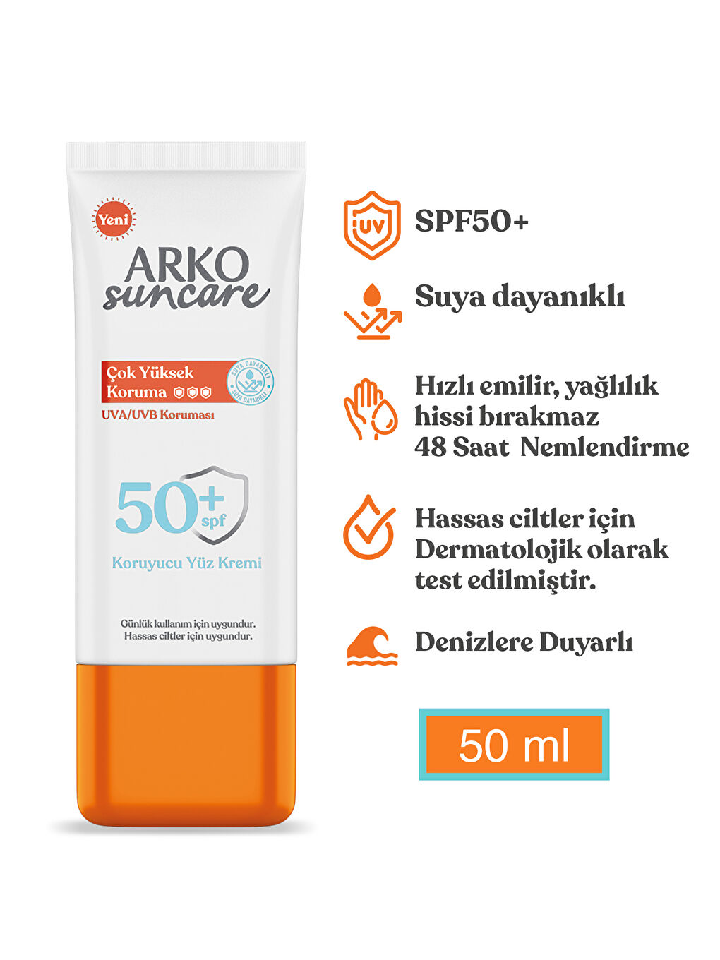 Arko Beyaz Spf50+ Vücut Güneş Losyonu 200 ml & Spf50+ Yüz Güneş Kremi 50 ml Çanta Hediyeli İkili Yaz Seti - 2