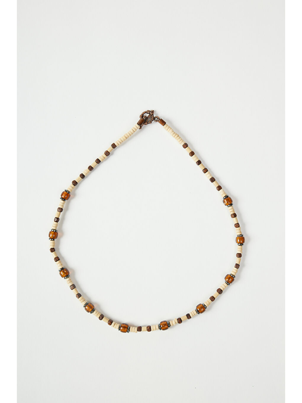 Erkek Bej-Kahve Desenli Ahşap Kolye