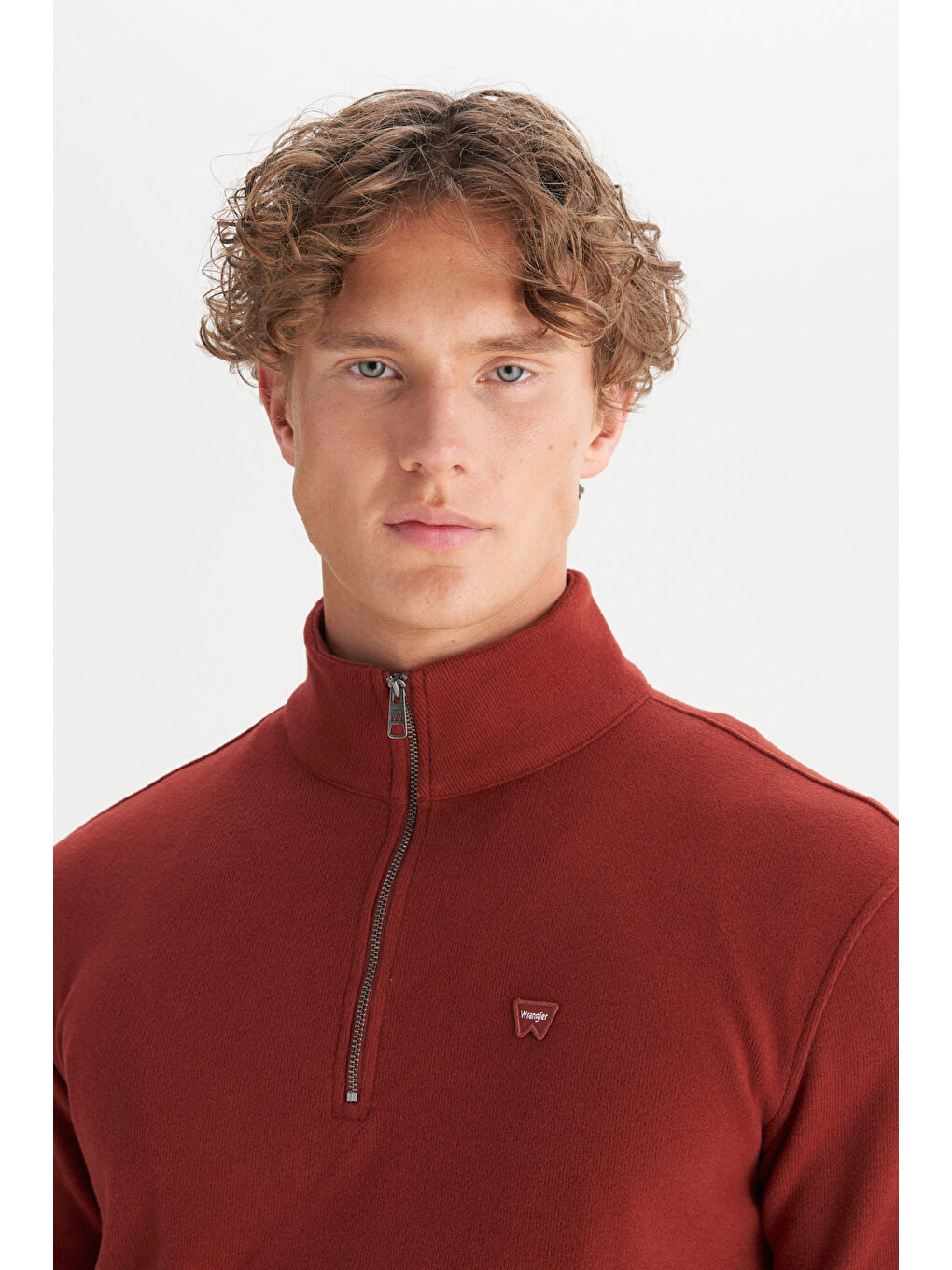 Bordo Pamuklu Regular Fit Dik Yaka Fermuarlı Selanik Örgü Sweatshirt-3