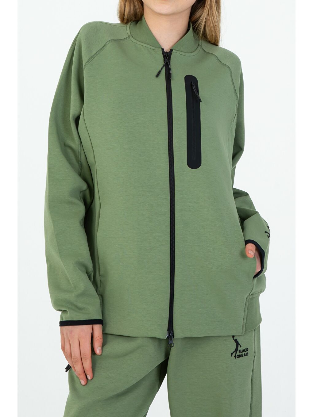 Haki Çocuk Ayarlanabilir Bel Fermuarlı Baskılı Eşofman Takım-2