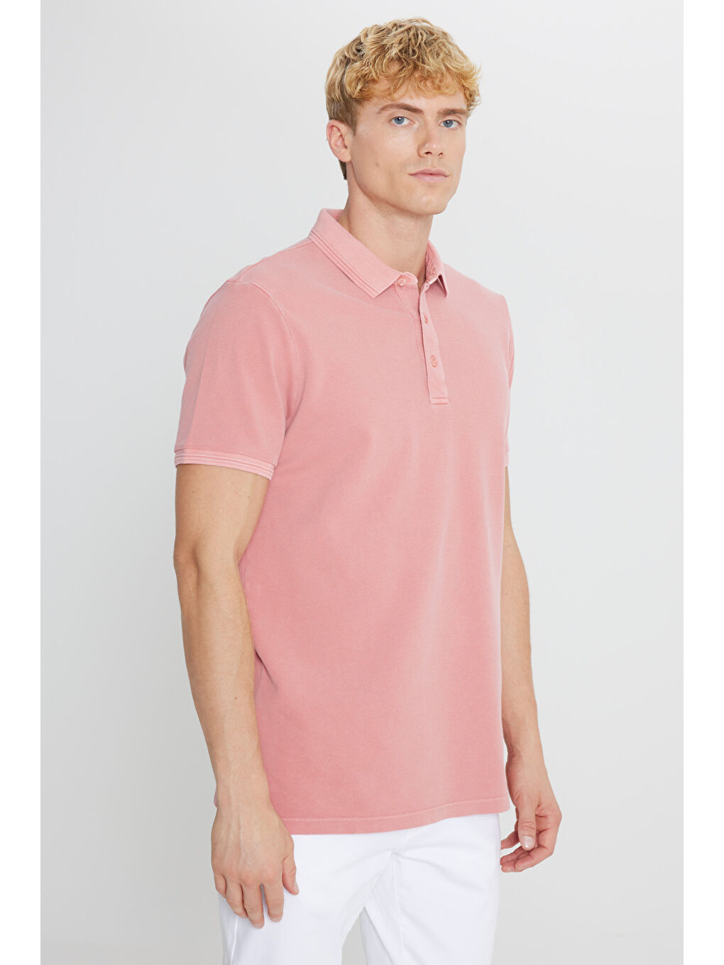 Pembe Erkek Gül Kurusu %100 Pamuk Slim Fit Dar Kesim Polo Yaka Tişört