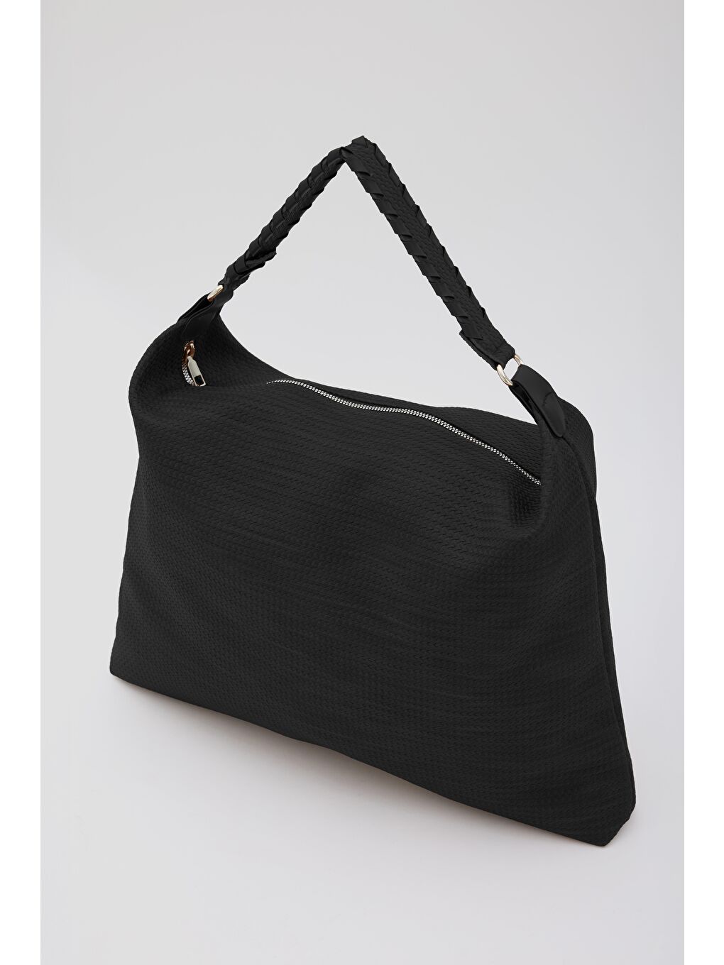 Polly Örgülü Salaş Omuz Çantası Siyah-4