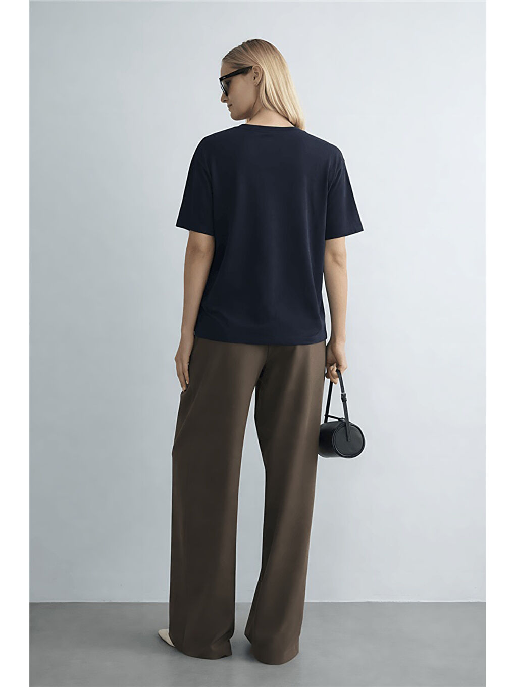 Lacivert Baskılı Bisiklet Yaka Kısa Kollu Kadın Bluz 26Y0229K1-2