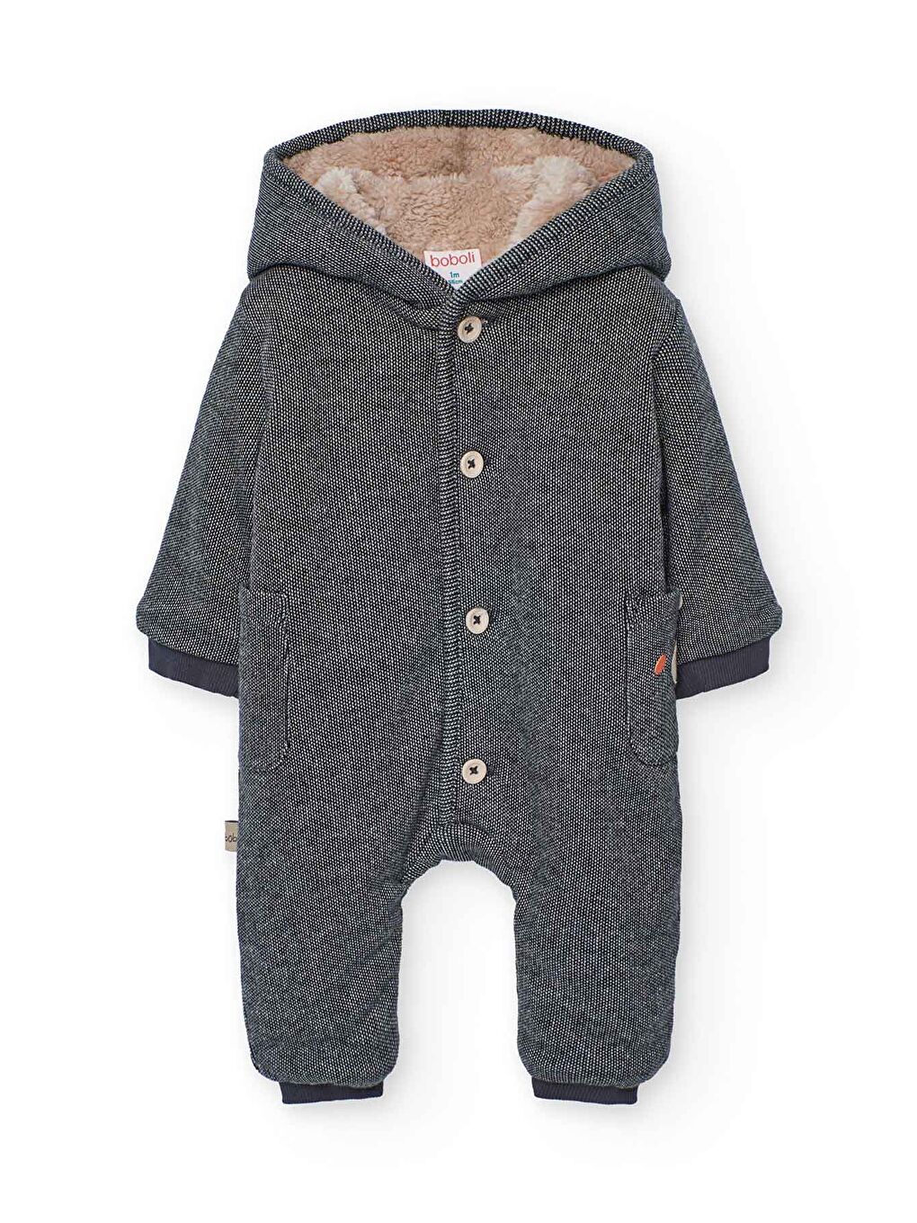 Gri Erkek Bebek Düz Kapüşonlu Tulum