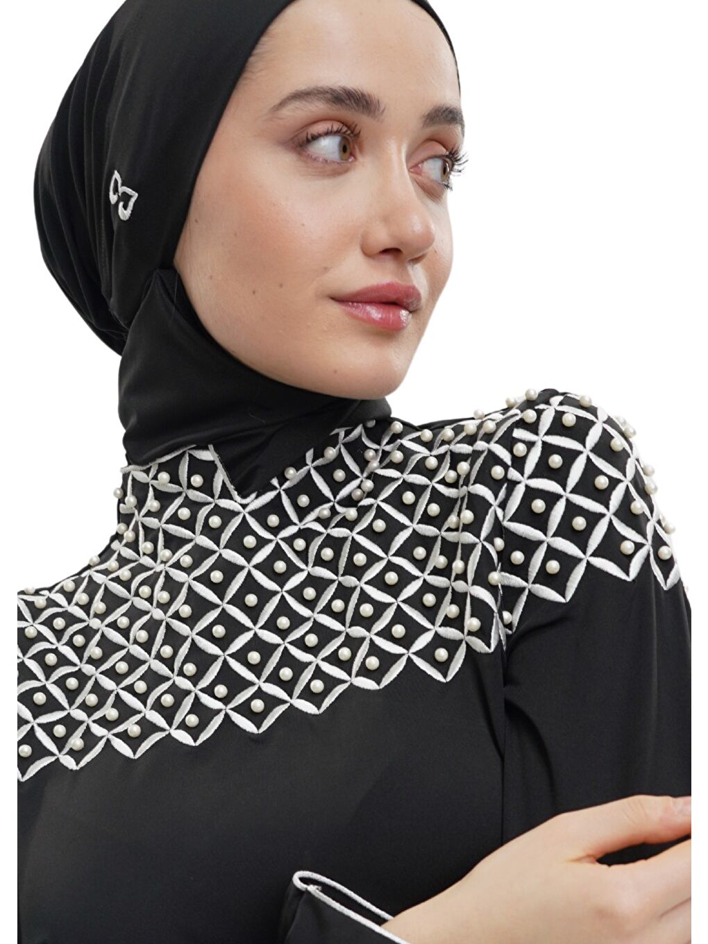Siyah İnci Nakışlı Tesettür Mayo-1
