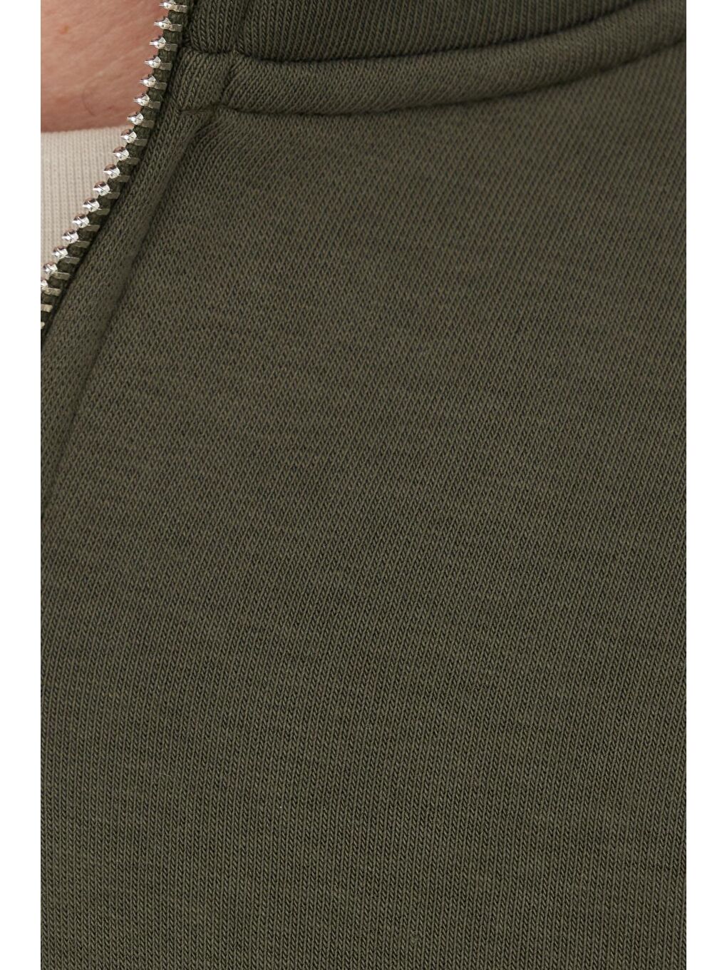 Unisex Relax Fit Rahat Kesim Pamuklu İçi Polarlı Yarım Fermuarlı Haki Dik Yaka Sweatshirt-5