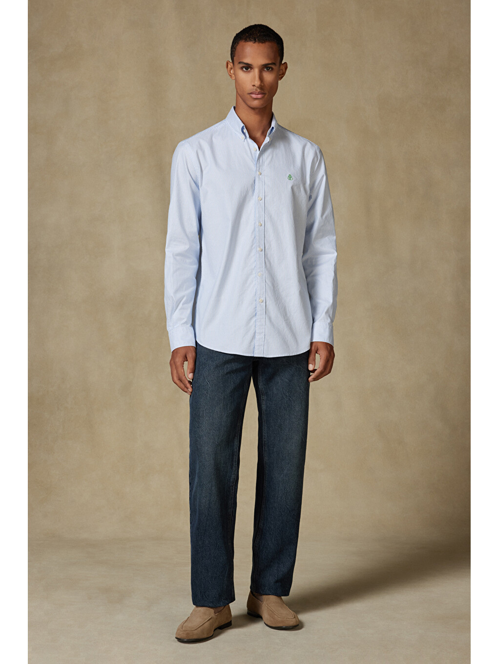 Luca Oxford Stretch Pamuk Karışımlı Comfort Fit Açık Mavi Düğmeli Yaka Erkek Çizgili Gömlek-1