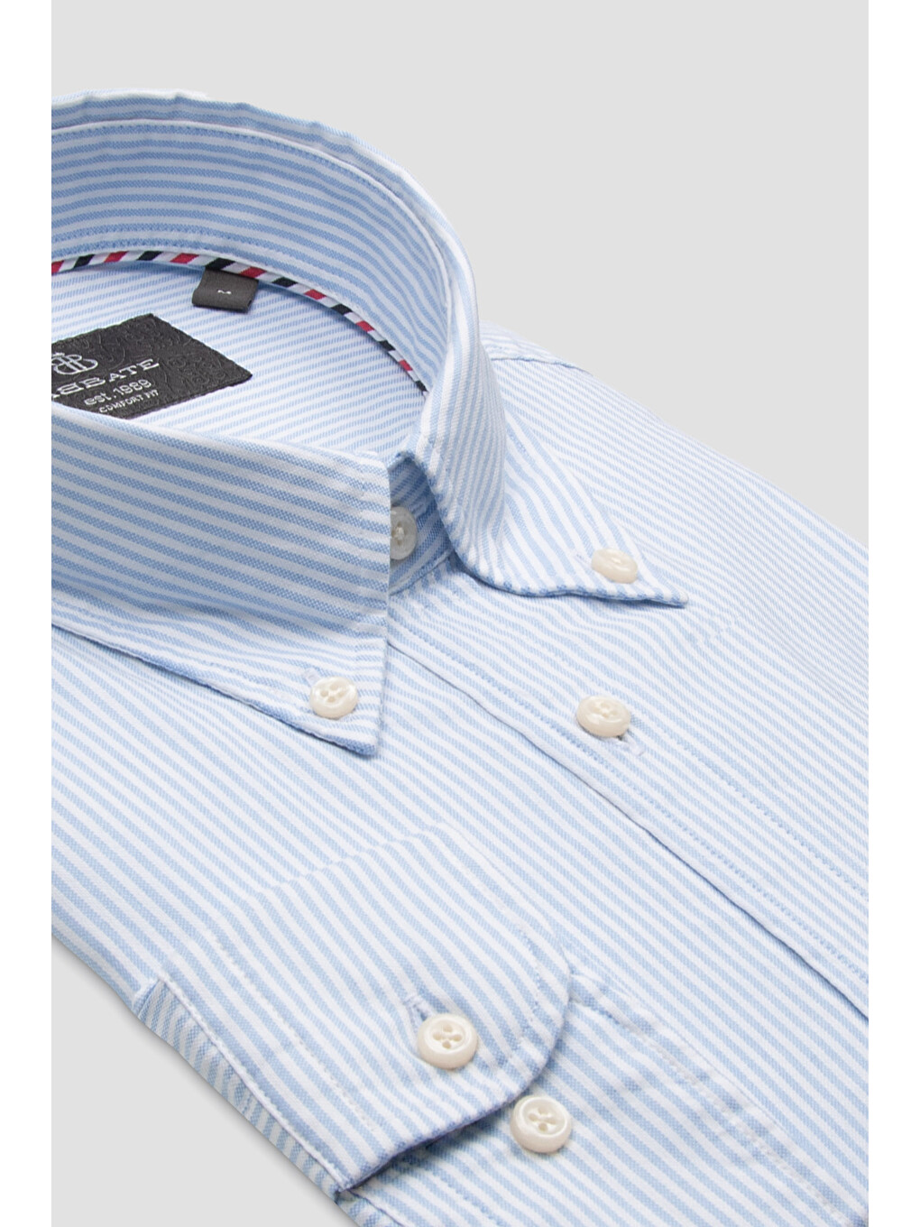 Luca Oxford Stretch Pamuk Karışımlı Comfort Fit Açık Mavi Düğmeli Yaka Erkek Çizgili Gömlek-2