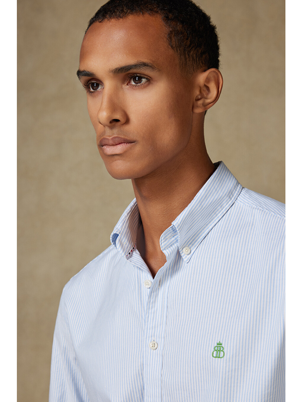 Luca Oxford Stretch Pamuk Karışımlı Comfort Fit Açık Mavi Düğmeli Yaka Erkek Çizgili Gömlek-3