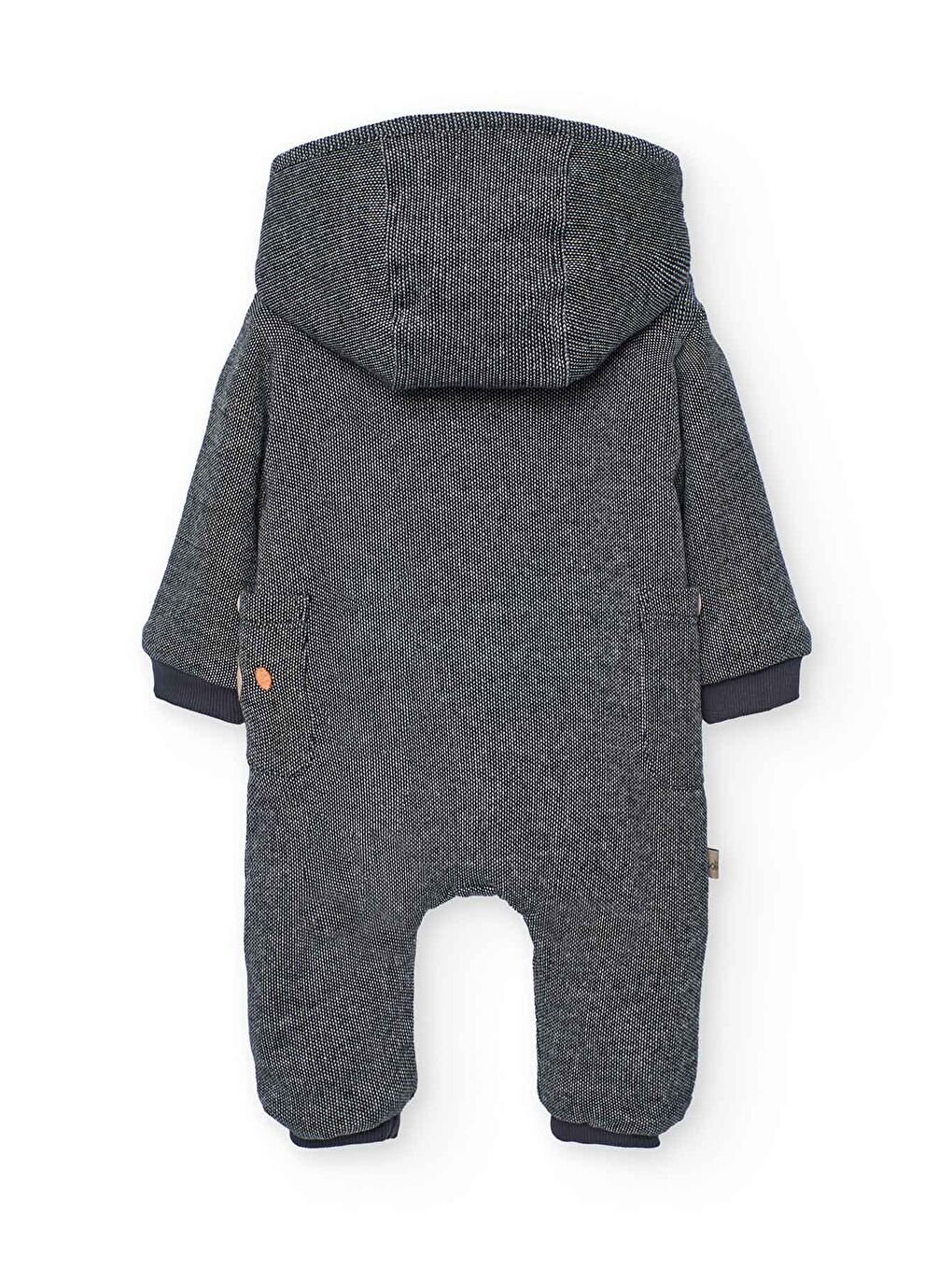 Gri Erkek Bebek Düz Kapüşonlu Tulum-1