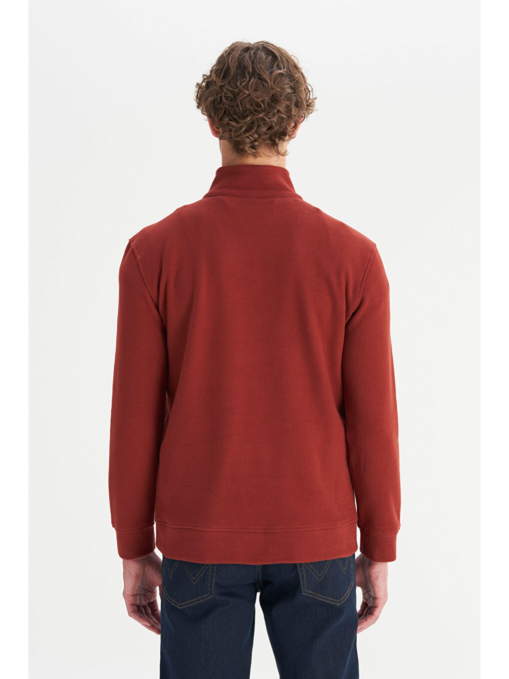 Bordo Pamuklu Regular Fit Dik Yaka Fermuarlı Selanik Örgü Sweatshirt-4