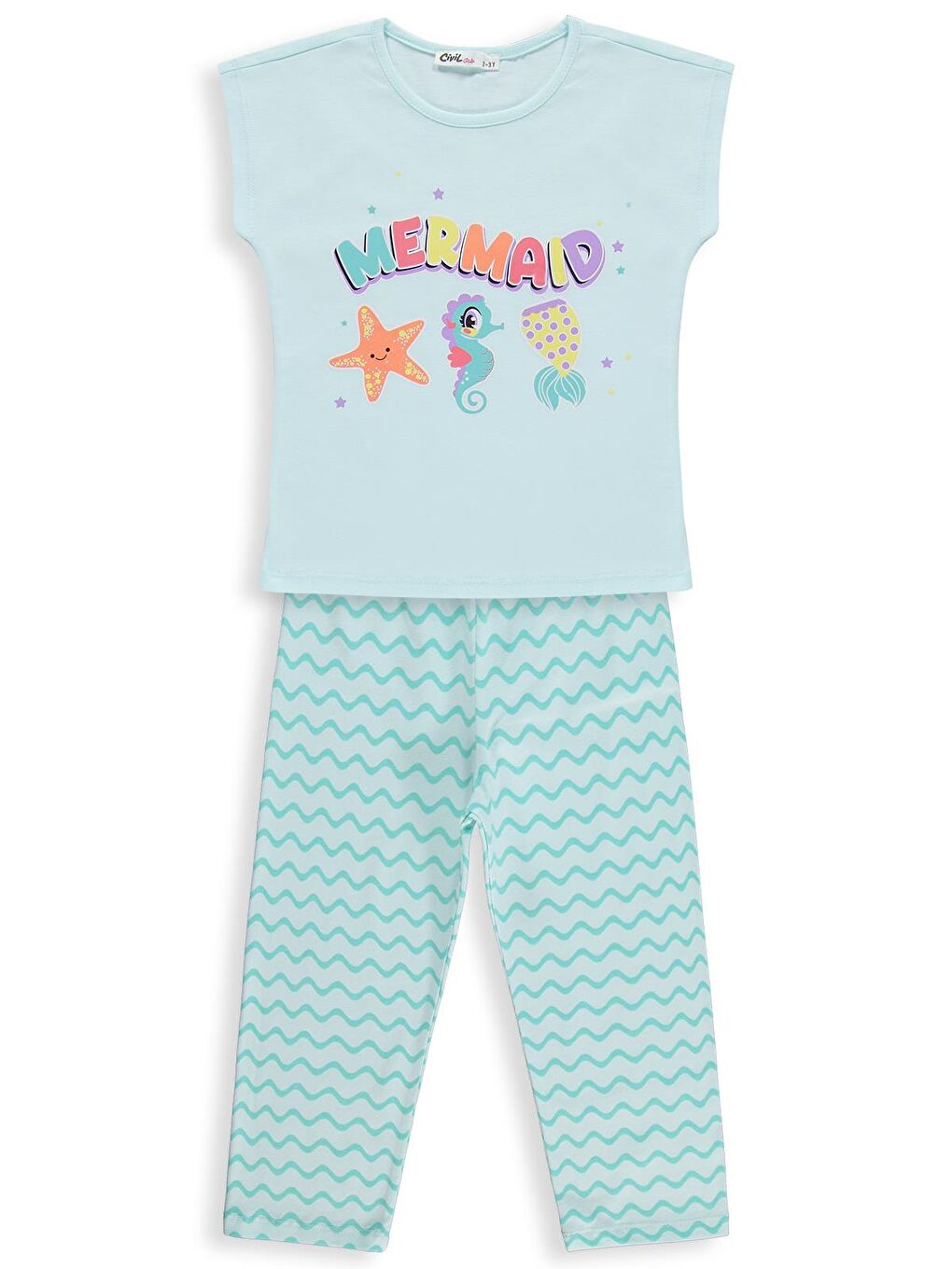 Girls Mermaid Baskılı 2-5 Yaş Pijama Takımı - Yeşil