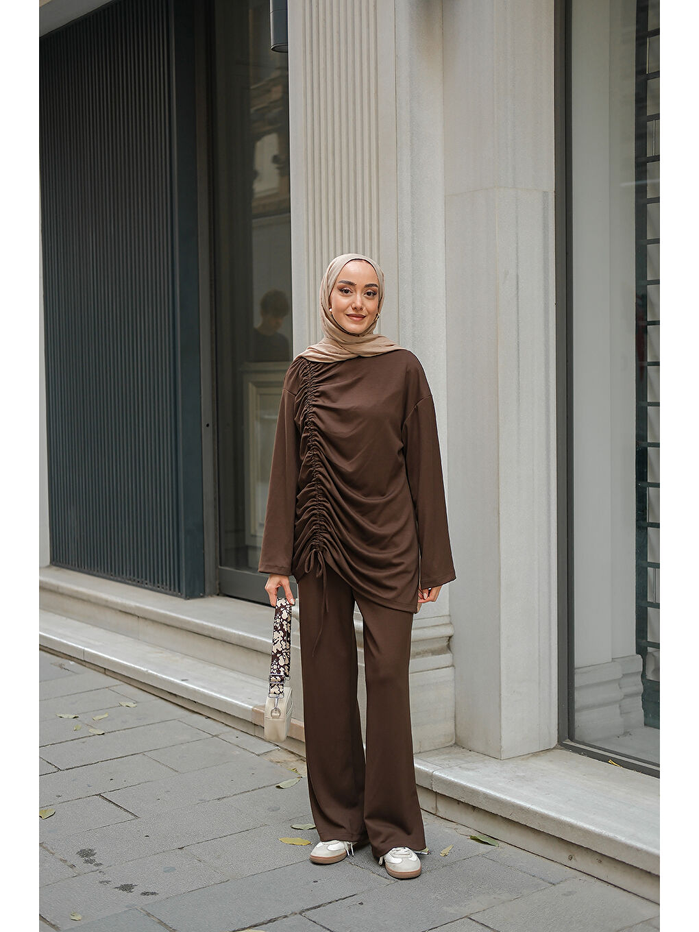 Kadın Lastik Detay İkili Takım Kahverengi