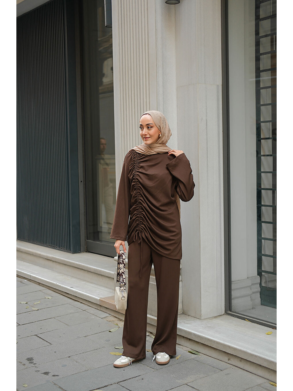 Kadın Lastik Detay İkili Takım Kahverengi-1