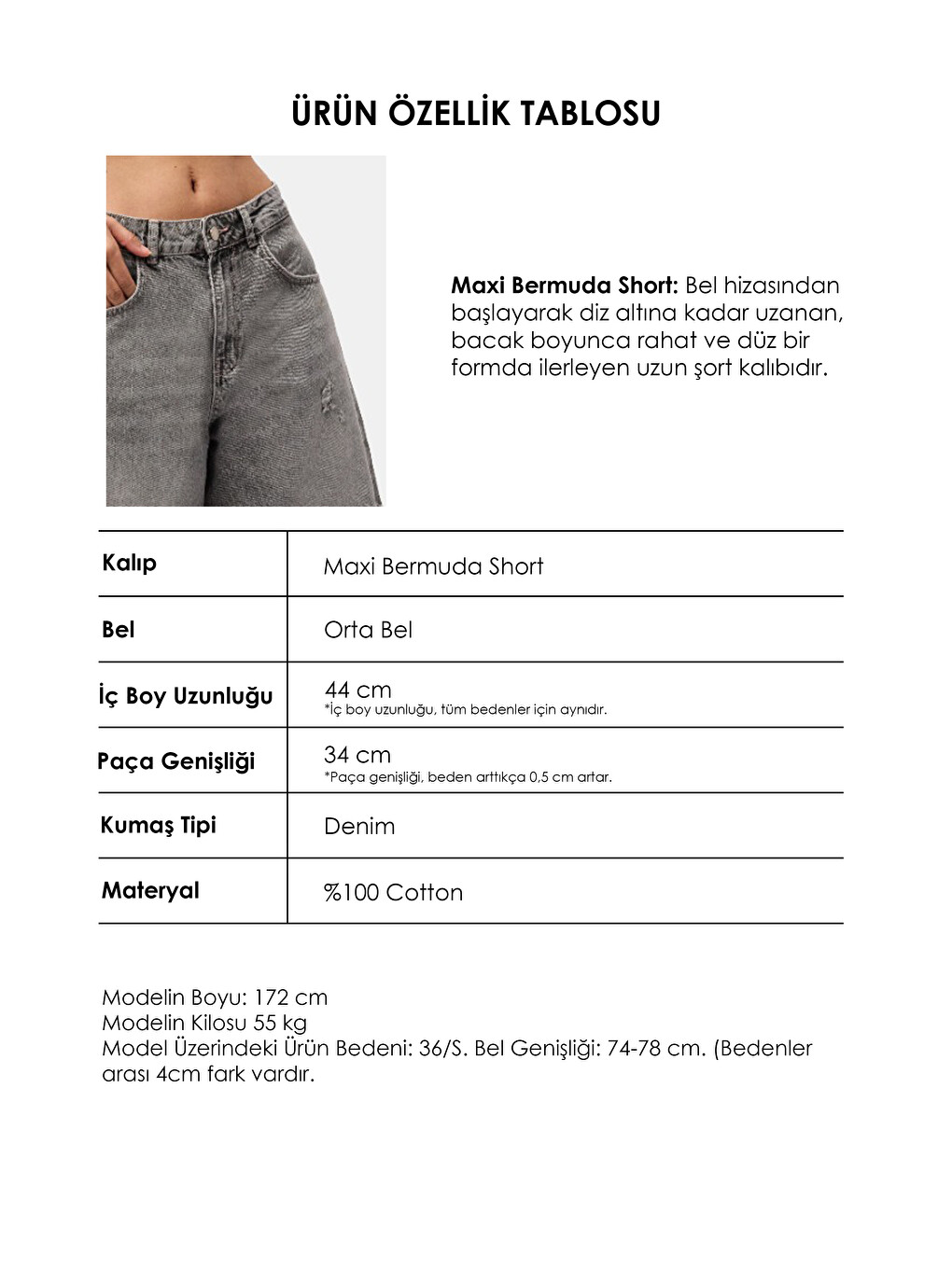 Gri Kadın Füme 12s6-13 Baggy Fit Maxi Denim Tasarım Bermuda Şort-6